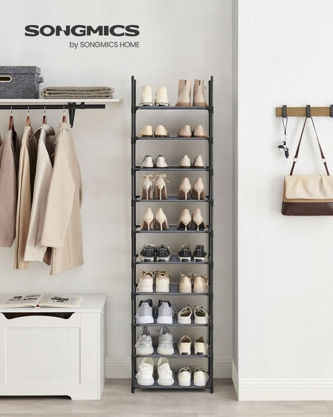Rootz Gray Shoe Rack Organizer - Storage Rack - Shoe Stand - Non-Woven Fabric Shelves - Metal Tubes - Plastic Connectors - Space Saving - Easy Assembly - Lightweight - 28cm x 45cm x 173cm