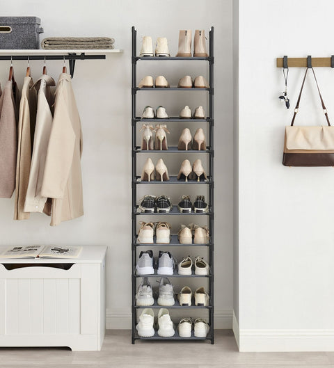 Rootz Shoe Rack - Gray Shoe Organizer - Narrow Storage Shelves - Non-Woven Fabric - Metal Tubes - 28cm x 45cm x 173cm