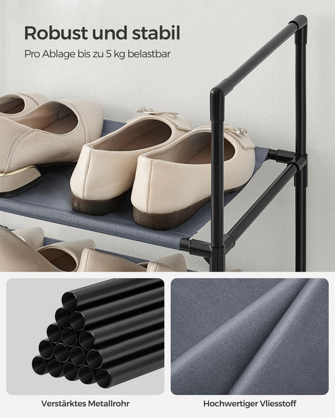 Rootz Shoe Rack - Gray Shoe Organizer - Narrow Storage Shelves - Non-Woven Fabric - Metal Tubes - 28cm x 45cm x 173cm