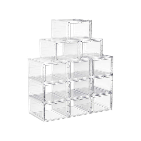 Rootz 12 Piece Set Shoe Box Organizer - Storage Container - Stackable Boxes - PP and ABS Plastic - 27cm x 34.5cm x 19cm