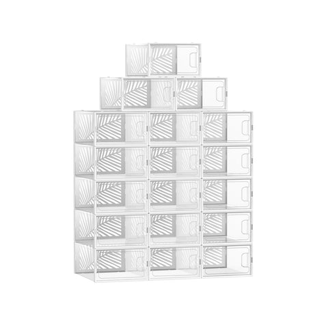 Rootz 18 Pack Transparent White Shoe Boxes - Storage Containers - Shoe Organizers - PET Body - ABS Frame - 33.5cm x 23cm x 14cm