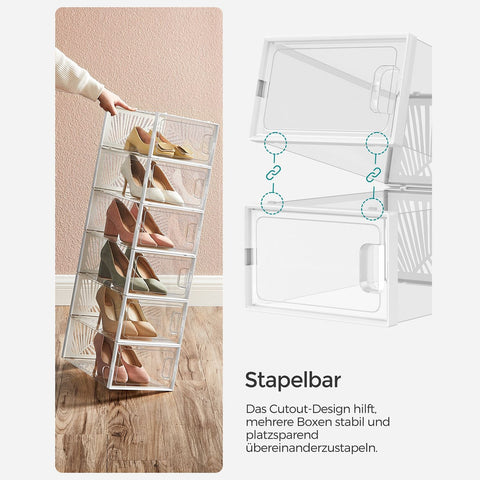 Rootz 18 Pack Transparent White Shoe Boxes - Storage Containers - Shoe Organizers - PET Body - ABS Frame - 33.5cm x 23cm x 14cm