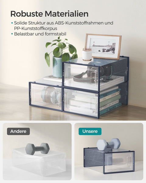 Rootz 18 Pack Shoe Box Organizer - Storage Container - Stackable Bins - PP Material - ABS Frame - Transparent Anthracite Blue - 33.5cm x 23.2cm x 14.3cm