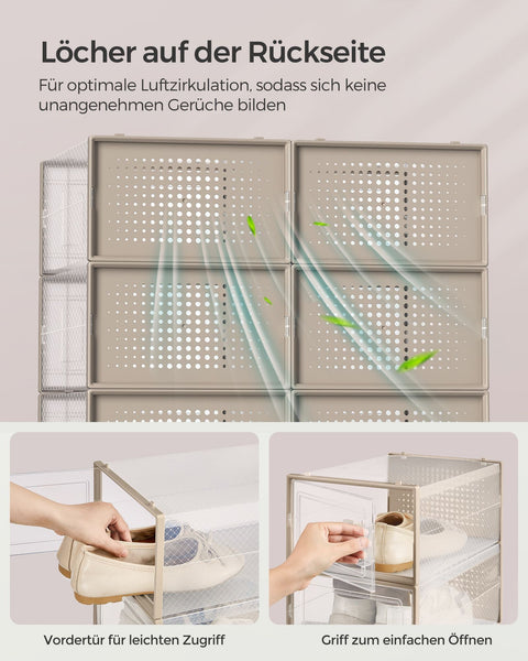 Rootz 18 Pack Shoe Box Organizer - Storage Container - Clear Plastic Bins - Stackable - PP Material - ABS Frame - 33.5cm x 23.2cm x 14.3cm