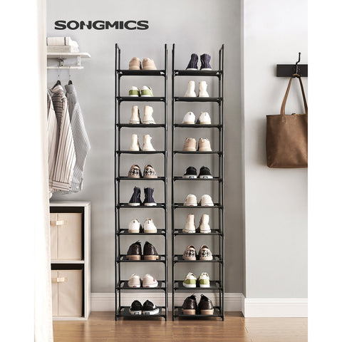 Rootz Shoe Rack Organizer - Black Metal Shoe Stand - Space Saving Shoe Storage - 33cm x 33cm x 173cm - Easy Assembly - Sturdy Construction