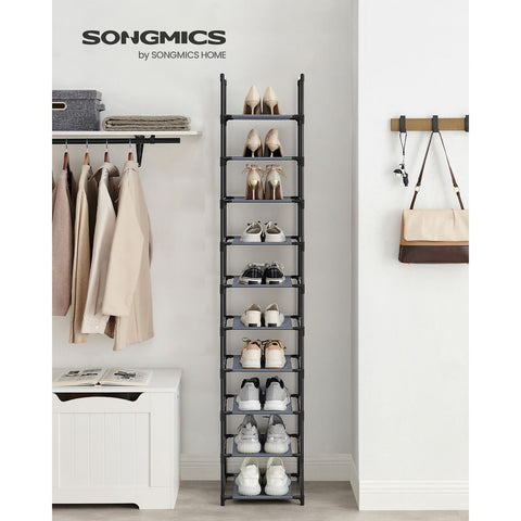 Rootz Gray Shoe Rack Organizer - Storage Rack - Shoe Stand - Non-Woven Fabric Shelves - Metal Tubes - Plastic Connectors - Space Saving - Easy Assembly - Lightweight - 33cm x 33cm x 173cm