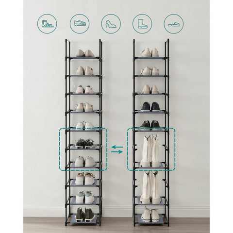 Rootz Gray Shoe Rack Organizer - Storage Rack - Shoe Stand - Non-Woven Fabric Shelves - Metal Tubes - Plastic Connectors - Space Saving - Easy Assembly - Lightweight - 33cm x 33cm x 173cm