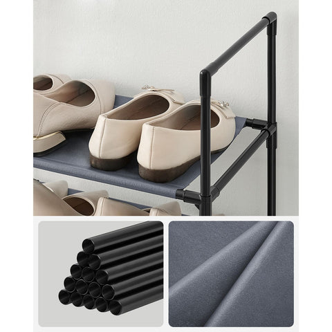 Rootz Gray Shoe Rack Organizer - Storage Rack - Shoe Stand - Non-Woven Fabric Shelves - Metal Tubes - Plastic Connectors - Space Saving - Easy Assembly - Lightweight - 33cm x 33cm x 173cm