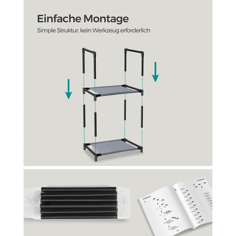 Rootz Gray Shoe Rack Organizer - Storage Rack - Shoe Stand - Non-Woven Fabric Shelves - Metal Tubes - Plastic Connectors - Space Saving - Easy Assembly - Lightweight - 33cm x 33cm x 173cm