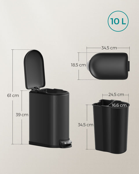 Rootz 10L Steel Cosmetic Bin - Makeup Organizer - Waste Bin - Durable Construction - Stylish Design - Easy to Clean - 34.5cm x 18.5cm x 39cm