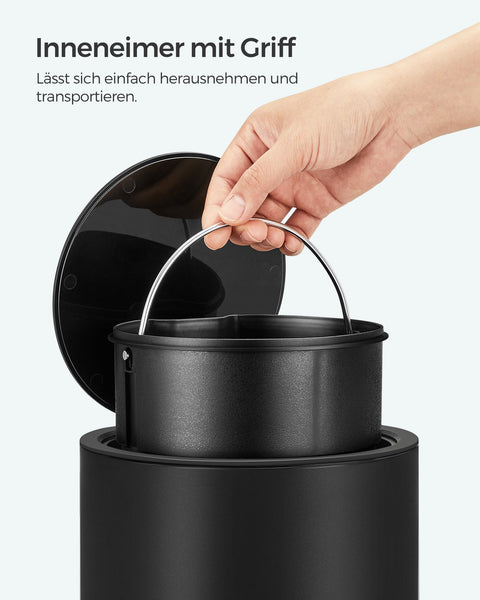 Rootz 3 Liter Bathroom Cosmetic Bucket - Pedal Bin - Trash Can - Steel Surface - Quiet Closing Lid - Durable Foot Pedal - Removable Inner Bucket - 23.8cm x 18.8cm x 25.7cm
