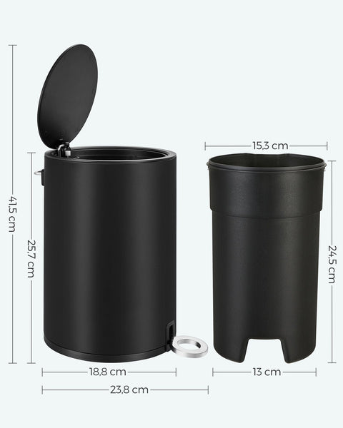 Rootz 3 Liter Bathroom Cosmetic Bucket - Pedal Bin - Trash Can - Steel Surface - Quiet Closing Lid - Durable Foot Pedal - Removable Inner Bucket - 23.8cm x 18.8cm x 25.7cm