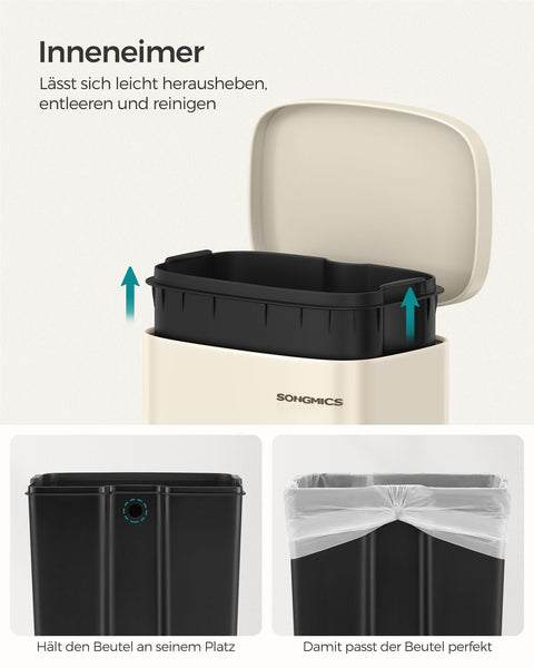 Rootz Trash Can - Garbage Bin - Waste Basket - Soft-Close Lid - Inner Bin - 40cm x 30cm x 50cm