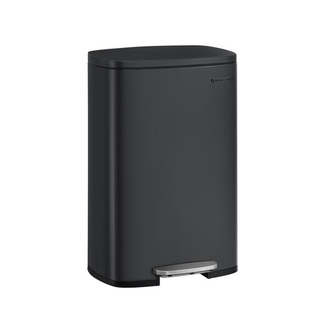 Rootz 50L Black Steel Trash Can - Garbage Bin - Waste Basket - Durable Construction - Hands-Free Operation - Odor Control - 42.5cm x 31.8cm x 65.7cm