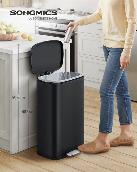 Rootz 50L Black Steel Trash Can - Garbage Bin - Waste Basket - Durable Construction - Hands-Free Operation - Odor Control - 42.5cm x 31.8cm x 65.7cm