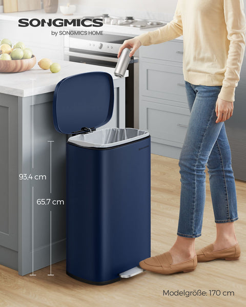 Rootz 50L Blue Steel and Plastic Trash Can - Garbage Bin - Waste Container - Hands-Free Operation - Space-Saving Design - Odor Control - 42.5cm x 31.8cm x 65.7cm