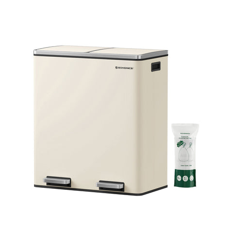 Rootz Cream White Trash Can - Garbage Bin - Waste Basket - Steel Construction - Hands-Free Operation - Odor Control - 59cm x 32.5cm x 65.2cm - Includes 15 Gauze Bags