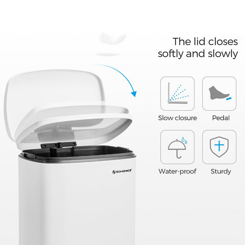 Rootz 50L Pedal Bin - Trash Can - Waste Bin - Steel Construction - Slow Close Lid - Removable Inner Bucket - 42.4cm x 32cm x 65cm