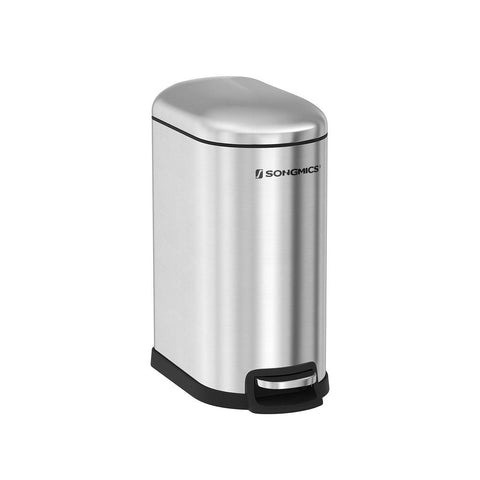 Rootz Trash Can - Trash Bin - Narrow Trash Can With Foot Pedal - Kitchen Trash Bin - Waste Bin - Stylish Kitchen Rubbish Bin - Steel - Plastic - Silver - 18.7 x 27.3 x 40.1 cm (L x W x H)