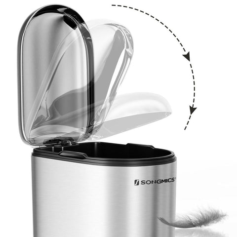 Rootz Trash Can - Trash Bin - Narrow Trash Can With Foot Pedal - Kitchen Trash Bin - Waste Bin - Stylish Kitchen Rubbish Bin - Steel - Plastic - Silver - 18.7 x 27.3 x 40.1 cm (L x W x H)