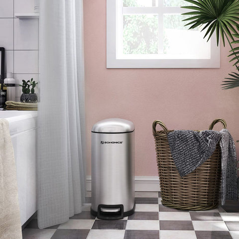 Rootz Trash Can - Trash Bin - Narrow Trash Can With Foot Pedal - Kitchen Trash Bin - Waste Bin - Stylish Kitchen Rubbish Bin - Steel - Plastic - Silver - 18.7 x 27.3 x 40.1 cm (L x W x H)