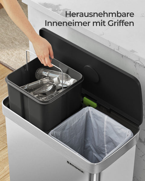 Rootz Kitchen Trash Can - Garbage Can - Waste Bin - Soft Close Lid - 40cm x 30cm x 50cm