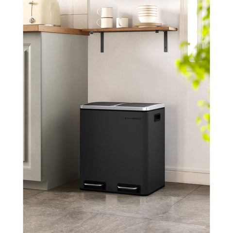 Rootz Dual Compartment Pedal Bin - Trash Can - Waste Bin - Steel Construction - Hygienic - Puppy and Child Safe - 41cm x 36cm x 73.5cm