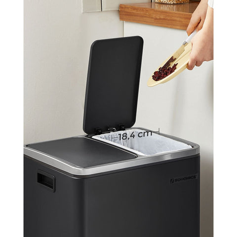 Rootz Dual Compartment Pedal Bin - Trash Can - Waste Bin - Steel Construction - Hygienic - Puppy and Child Safe - 41cm x 36cm x 73.5cm