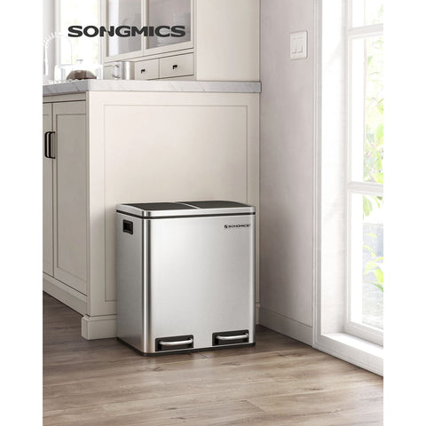 Rootz Stainless Steel Waste Bin - Trash Can - Garbage Bin - Pressure Resistant - Corrosion Resistant - Easy to Clean - 41cm x 47cm x 36cm