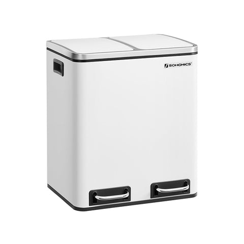 Rootz Dual Compartment Pedal Bin - Recycling Bin - Trash Can - White - Steel Construction - Hygienic - Puppy-Proof - Child-Proof - 41cm x 36cm x 73.5cm
