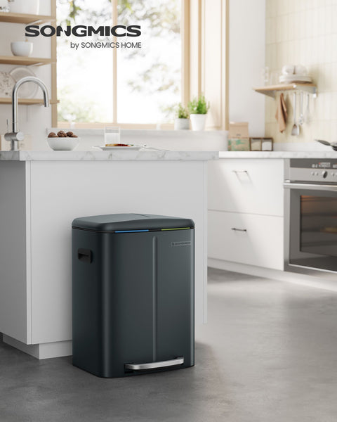 Rootz Grey Steel Cake Bin - Trash Can - Waste Bin - Foot Pedal - PP Plastic Inner Bucket - 44.4cm x 40.8cm x 60.2cm - 19cm x 28.5cm x 50cm - 92cm - 7.1kg - Includes 15 Gauze Bags