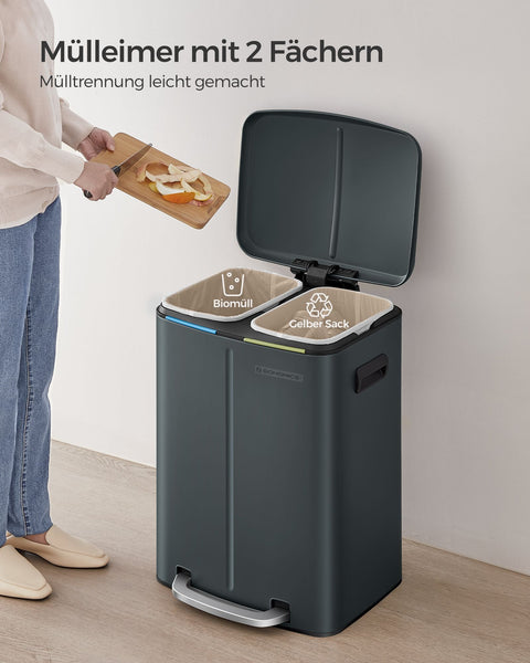Rootz Grey Steel Cake Bin - Trash Can - Waste Bin - Foot Pedal - PP Plastic Inner Bucket - 44.4cm x 40.8cm x 60.2cm - 19cm x 28.5cm x 50cm - 92cm - 7.1kg - Includes 15 Gauze Bags