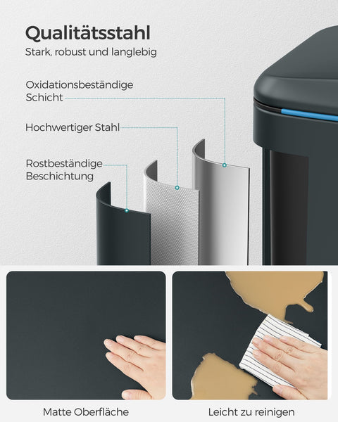 Rootz Grey Steel Cake Bin - Trash Can - Waste Bin - Foot Pedal - PP Plastic Inner Bucket - 44.4cm x 40.8cm x 60.2cm - 19cm x 28.5cm x 50cm - 92cm - 7.1kg - Includes 15 Gauze Bags