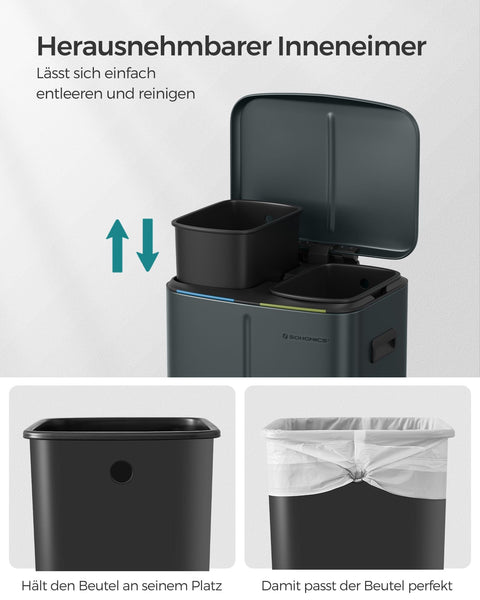 Rootz Grey Steel Cake Bin - Trash Can - Waste Bin - Foot Pedal - PP Plastic Inner Bucket - 44.4cm x 40.8cm x 60.2cm - 19cm x 28.5cm x 50cm - 92cm - 7.1kg - Includes 15 Gauze Bags