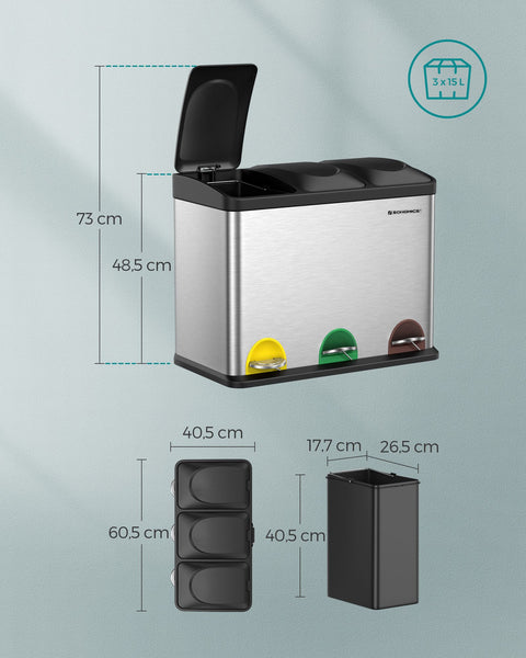 Rootz Garbage Collector - Trash Bin - Waste Disposal - Eco-Friendly - Stainless Steel - 60cm x 48cm x 33cm