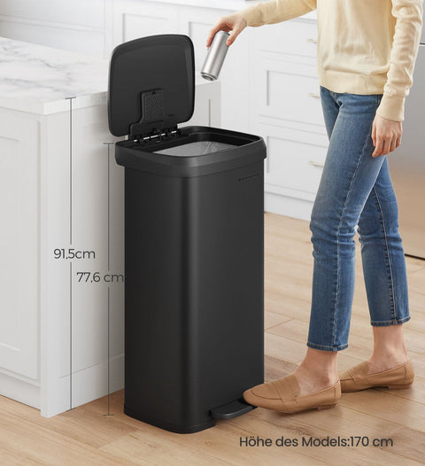Rootz Metal Kitchen Trash Can - Garbage Bin - Waste Receptacle - Durable Construction - 68 liters - Black Lid - 45.7cm x 36.8cm x 68.6cm