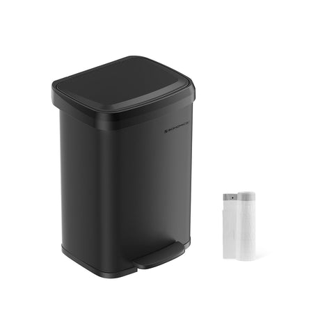Rootz 50L Black Trash Can with Lid - Garbage Bin - Waste Basket - Steel and PP Plastic - Hands-Free Operation - Odor Control - Space-Saving Design - 40.4cm x 32.1cm x 58.6cm