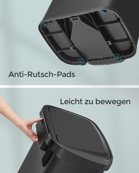 Rootz 50L Black Trash Can with Lid - Garbage Bin - Waste Basket - Steel and PP Plastic - Hands-Free Operation - Odor Control - Space-Saving Design - 40.4cm x 32.1cm x 58.6cm