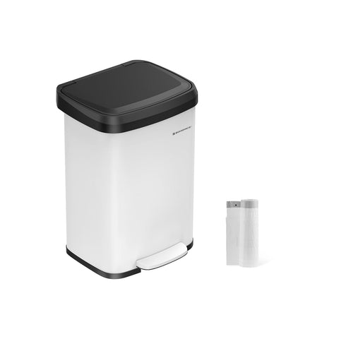 Rootz 50L Steel Trash Can with Lid - Waste Bin - Garbage Can - Durable PP Plastic - Hands-Free Operation - Odor Control - Space-Saving Design - 40.4cm x 32.1cm x 58.6cm