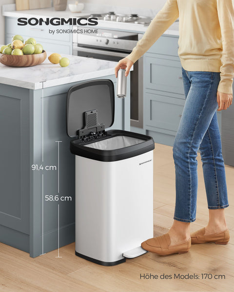 Rootz 50L Steel Trash Can with Lid - Waste Bin - Garbage Can - Durable PP Plastic - Hands-Free Operation - Odor Control - Space-Saving Design - 40.4cm x 32.1cm x 58.6cm