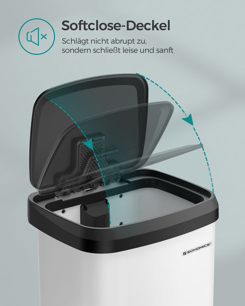 Rootz 50L Steel Trash Can with Lid - Waste Bin - Garbage Can - Durable PP Plastic - Hands-Free Operation - Odor Control - Space-Saving Design - 40.4cm x 32.1cm x 58.6cm