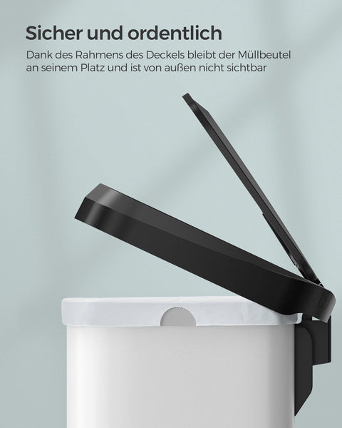 Rootz 50L Steel Trash Can with Lid - Waste Bin - Garbage Can - Durable PP Plastic - Hands-Free Operation - Odor Control - Space-Saving Design - 40.4cm x 32.1cm x 58.6cm