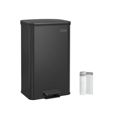 Rootz Steel Trash Can with Lid - Garbage Bin - Waste Basket - Durable Material - 40 Liter Capacity - 34.8cm x 32.1cm x 55.7cm - Black - 83.3cm Total Height - 3.3kg - Includes 15 Gauze Bags