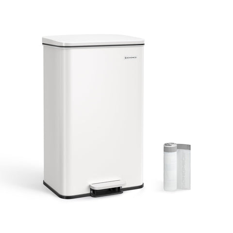 Rootz White Steel Trash Can with Lid - Garbage Bin - Waste Basket - 40 Liter Capacity - 34.8cm x 32.1cm x 55.7cm - 83.3cm Total Height - 3.3kg - Includes 15 Gauze Bags