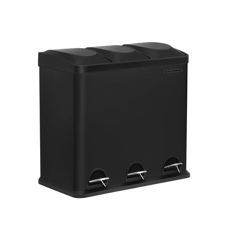 Rootz 3 Compartment Pedal Bin - Recycling Bin - Trash Can - Steel and ABS Plastic - Puppy and Child Safe - Hygienic - Easy to Use - 61cm x 30.5cm x 55.9cm