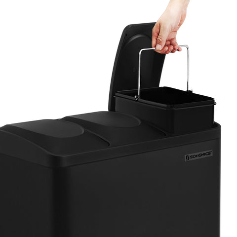 Rootz 3 Compartment Pedal Bin - Recycling Bin - Trash Can - Steel and ABS Plastic - Puppy and Child Safe - Hygienic - Easy to Use - 61cm x 30.5cm x 55.9cm