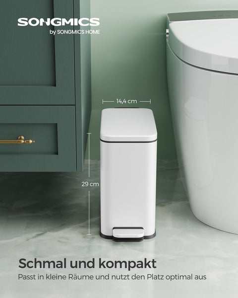 Rootz White Steel Cosmetic Bin - Makeup Organizer - Waste Bin - Durable Construction - Compact Size - Easy to Clean - 29.9cm x 14.4cm x 29cm