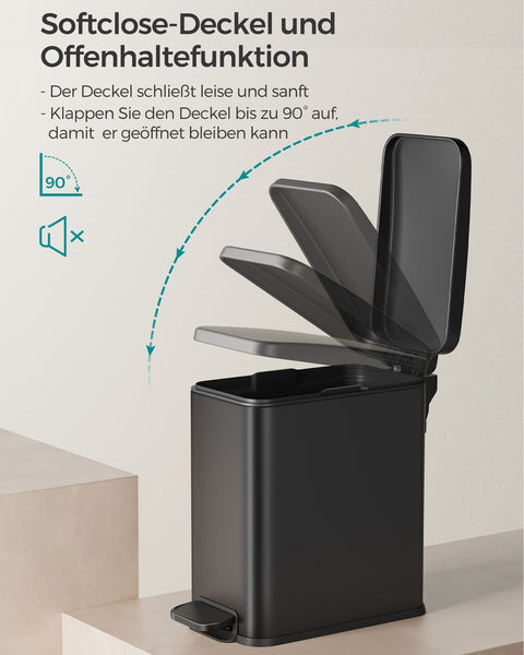 Rootz 10L Black Cosmetic Bin - Makeup Organizer - Waste Bin - Steel Outer Container - PP Plastic Inner Bucket - ABS Plastic Base - 38.4cm x 17cm x 35cm - Large Capacity - Lightweight - Stylish Design