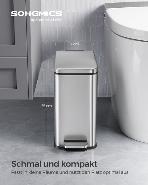 Rootz Silver Cosmetic Bin - Makeup Organizer - Beauty Storage - Steel Outer Container - PP Plastic Inner Bucket - ABS Plastic Base - 38.4cm x 17cm x 35cm - 10L Capacity - 1.9kg - 29.2cm x 16cm x 30.4cm Inner Bucket Size