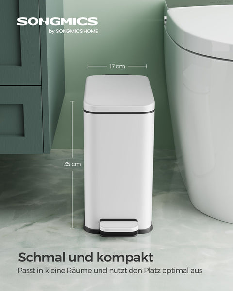 Rootz 10L White Cosmetic Bin - Steel Outer Container - PP Plastic Inner Bucket - ABS Plastic Base - Compact Size - Easy to Clean - Durable Construction - 38.4cm x 17cm x 35cm